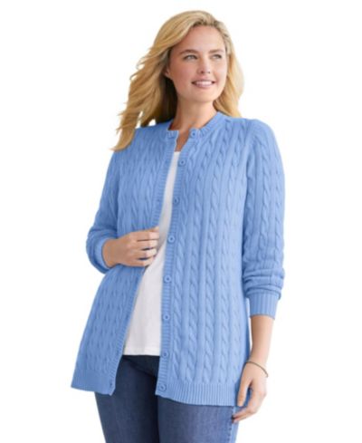 Woman Within Women's Within Cotton Cable Knit Cardigan Sweater