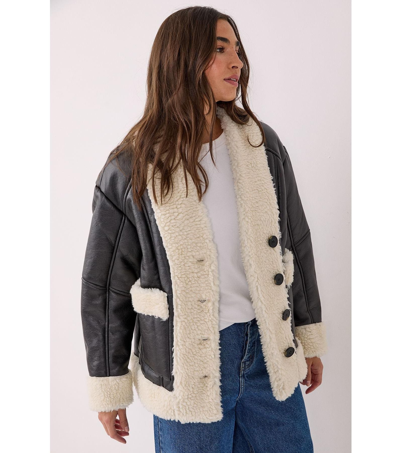 Nasty Gal Women's Borg Bonded 80s Aviator Jacket