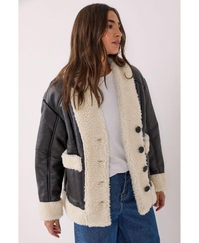 Nasty Gal Women's Borg Bonded 80s Aviator Jacket