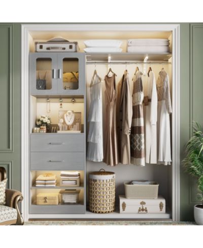 Aheaplus 5FT Closet Organizer with Drawers, Hanging Rod, Reversible Shelves, and Cabinet