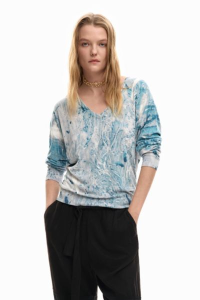 Desigual Women's V-Neck Sweater With Abstract Print