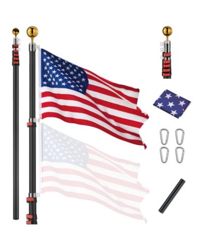 Yescom EZ GO 30Ft Commercial Telescoping Flag Pole Kit Portable Display Sign Banner Pole for Outside Hotel Business Events Advertising Flag Black