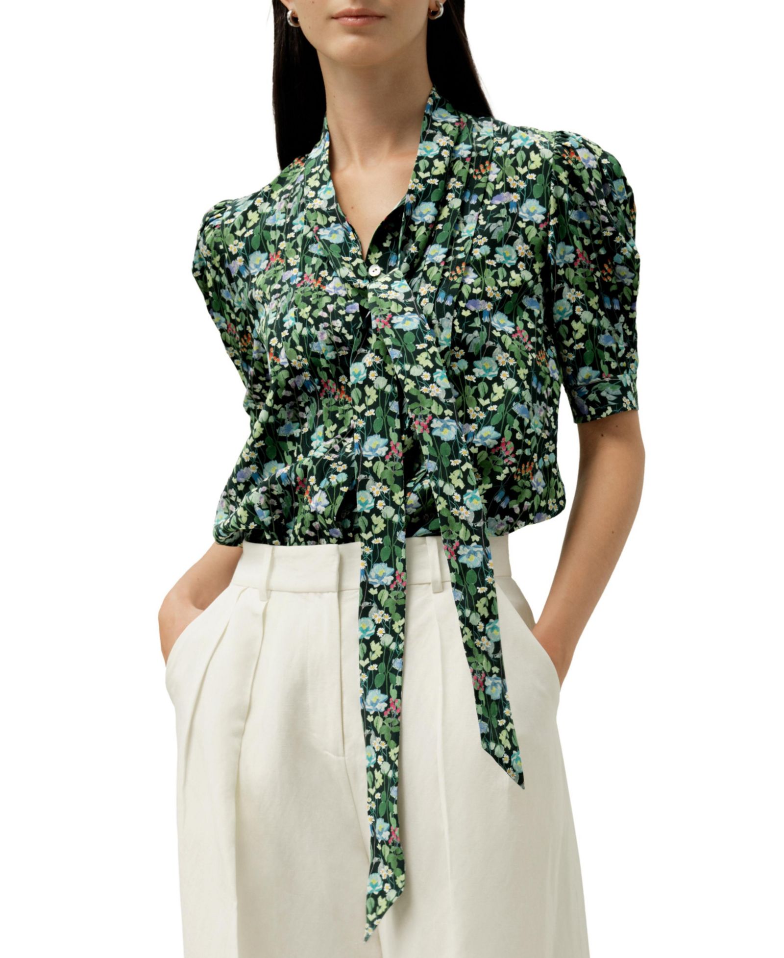 LILYSILK Women's Puff-Sleeve Blouse - Made With Liberty Fabric