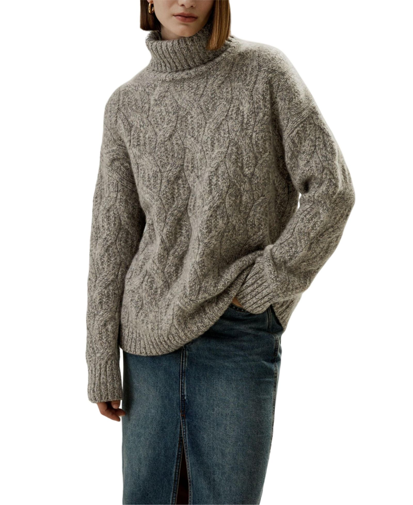 LILYSILK Women's Cable-Knit Cashmere Turtleneck Sweater