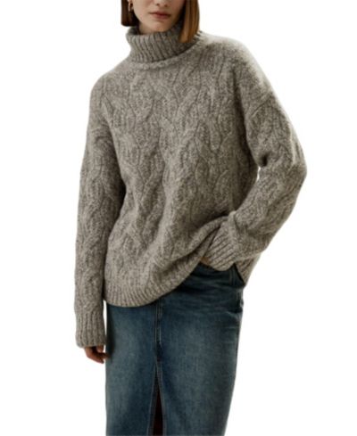 LILYSILK Women's Cable-Knit Cashmere Turtleneck Sweater