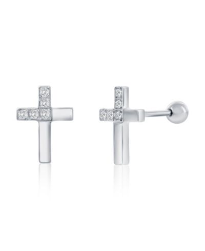 Metallo Stainless Steel, Polished & CZ Cross Studs