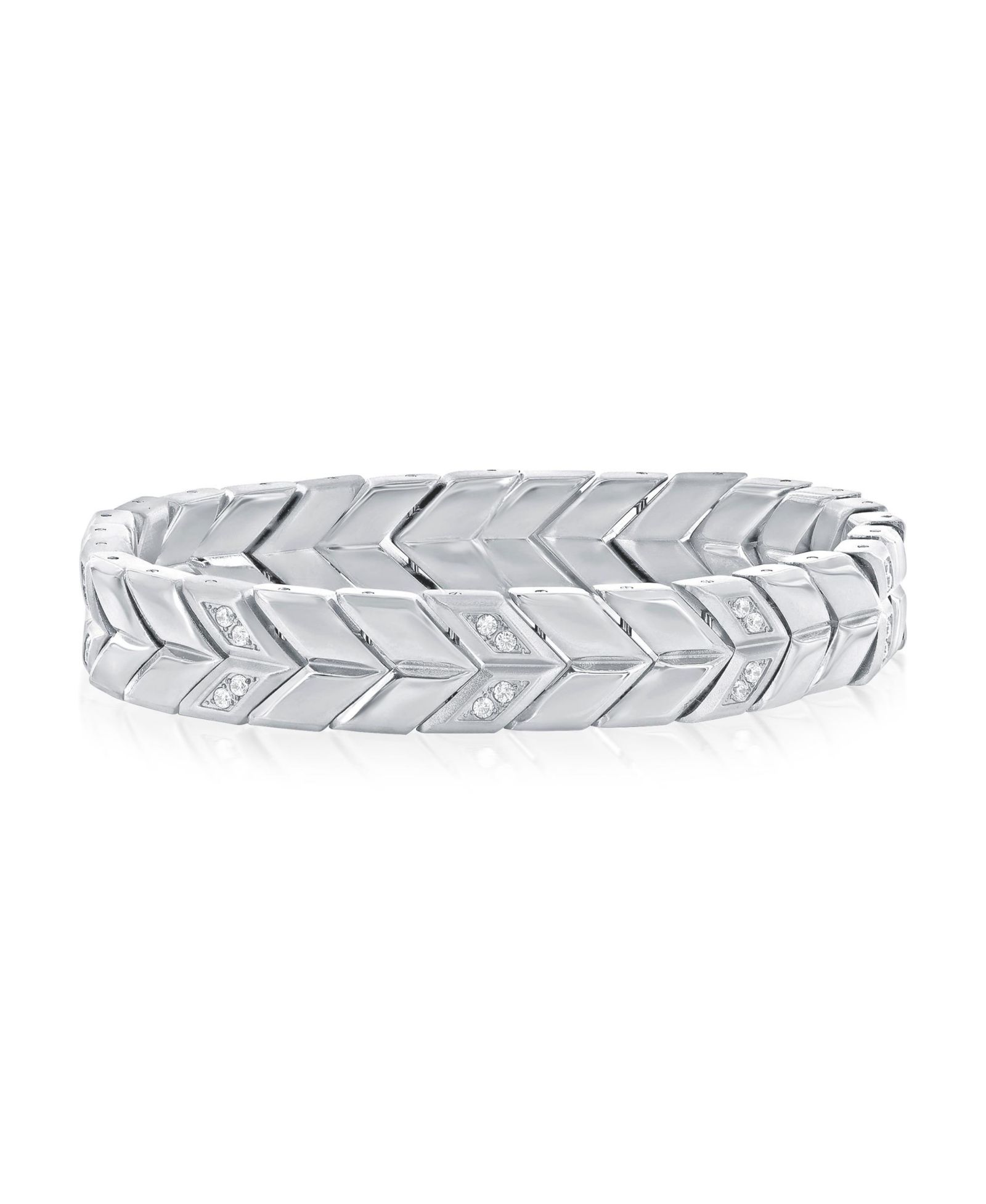 Metallo Stainless Steel, Polished & Matte CZ Chevron Design Bracelet