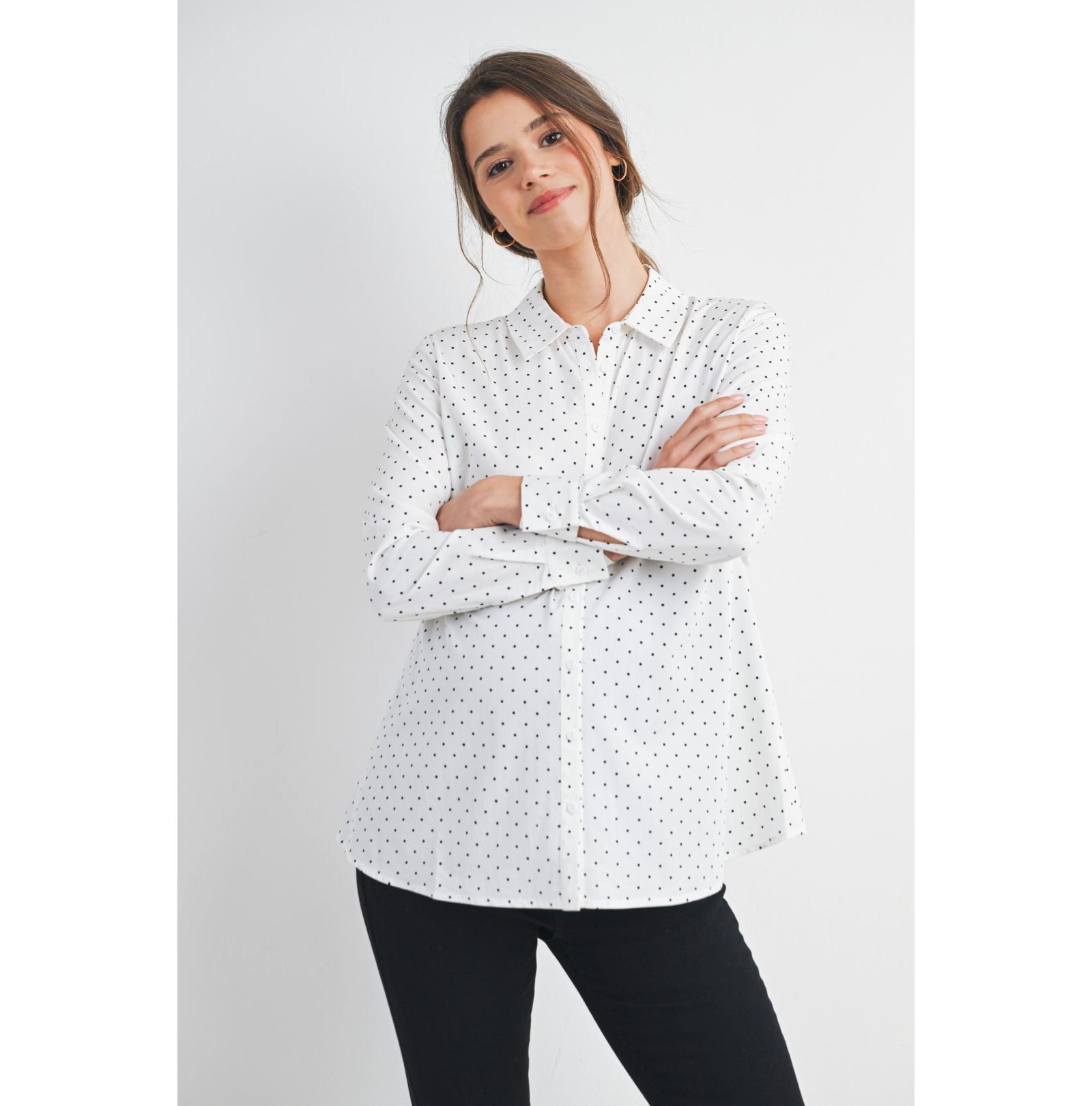 Hello Miz Maternity Button Down Polka Dot Long Sleeve Nursing Top