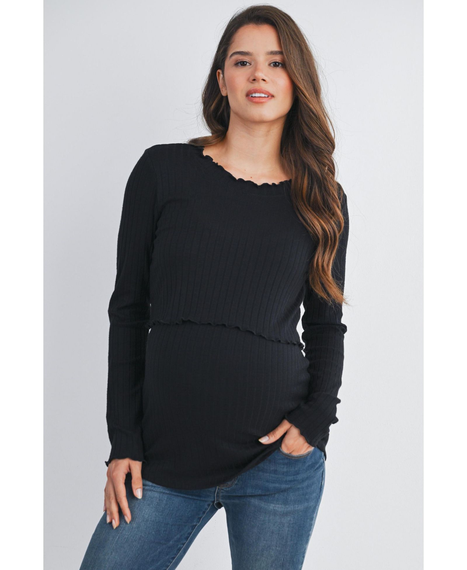 Hello Miz Maternity Long Sleeve Ribbed Double Layer Nursing Top