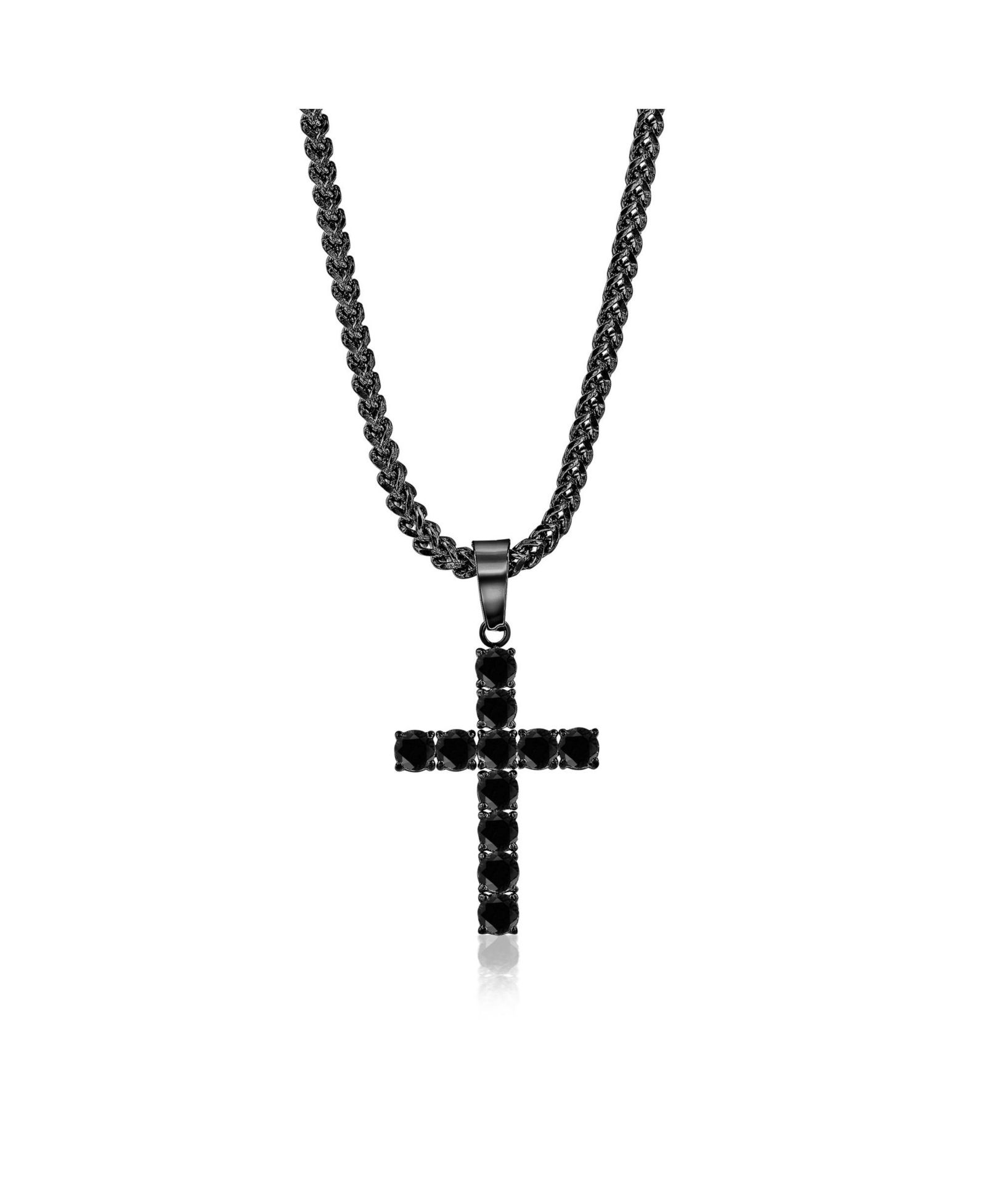 Metallo Stainless Steel, Round CZ Cross Necklace