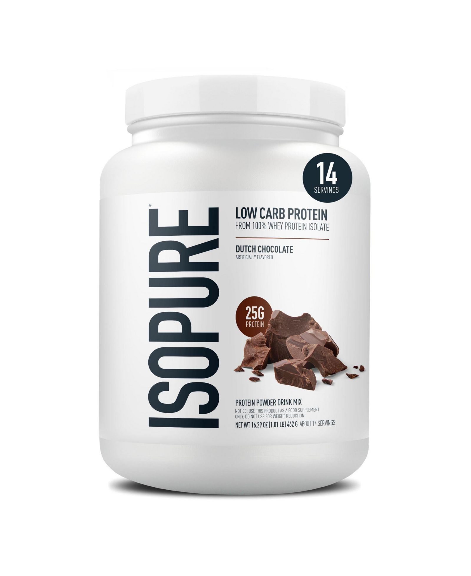 Протеиновый изолят Isopure Low Carb 100% Pure Whey, Dutch Chocolate, 25g Protein, 14 Servings Tub