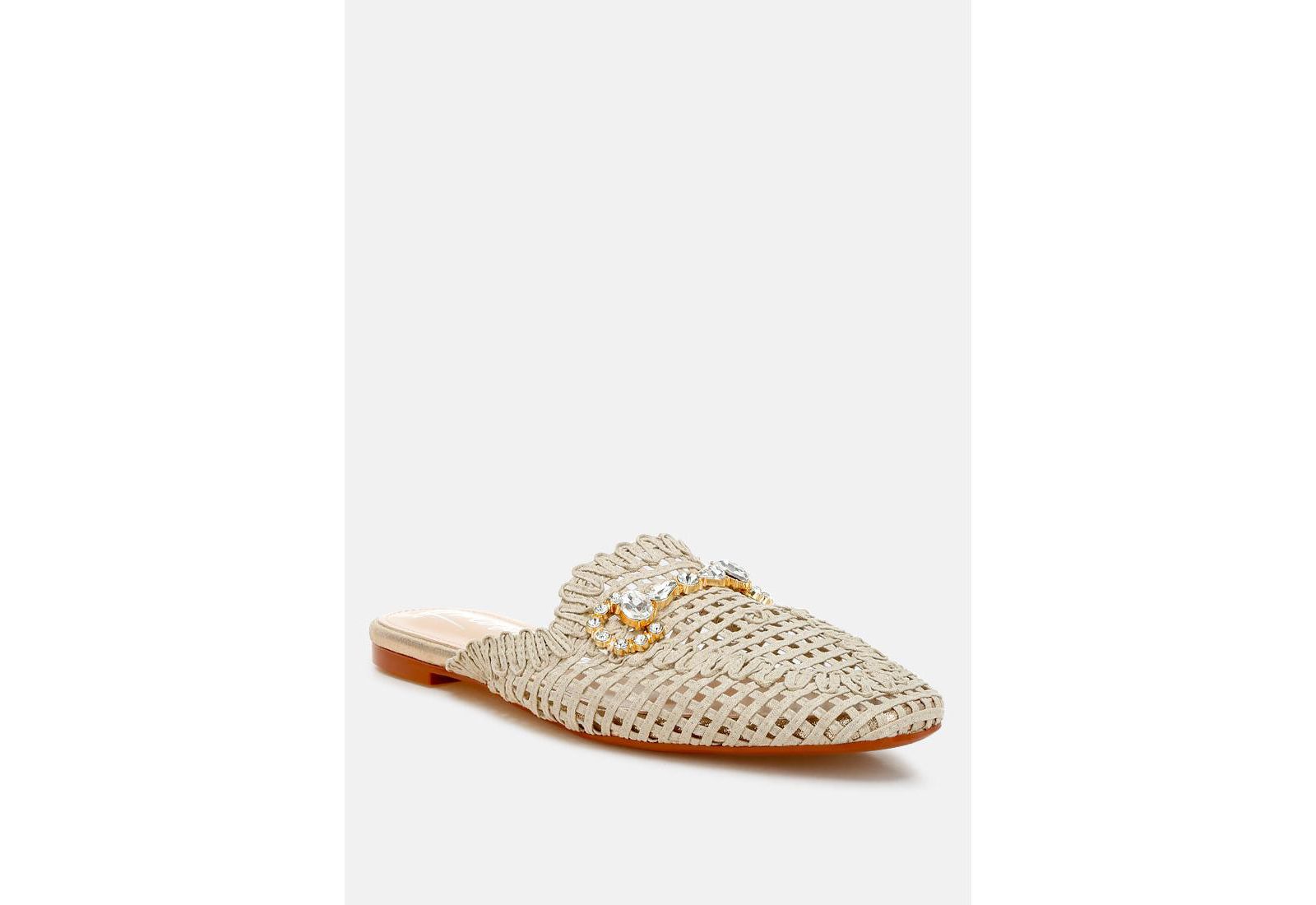 London Rag Womens Roboma Metallic Woven Diamante Mules