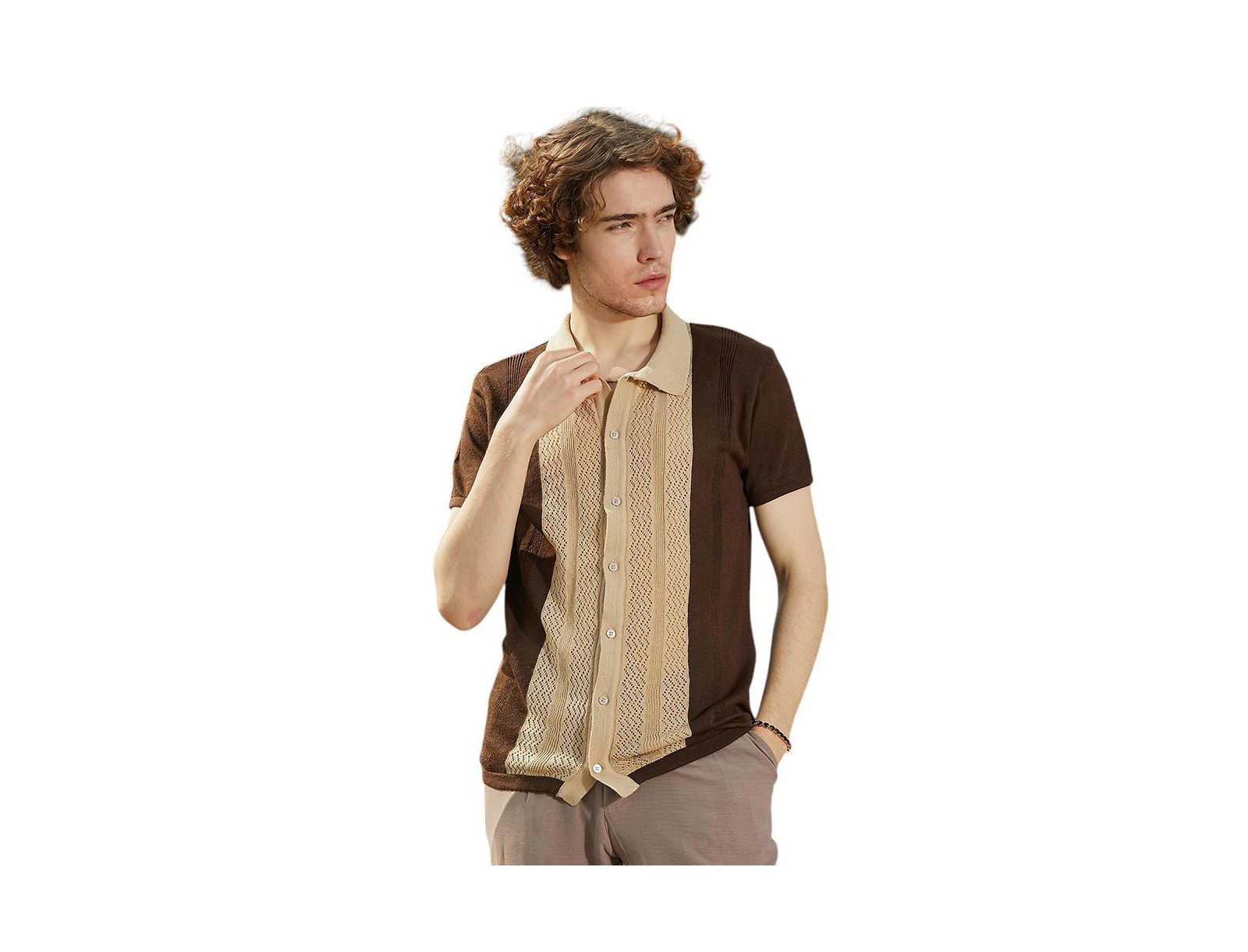 Campus Sutra Men's Block-Knit Slim-Fit Shirt