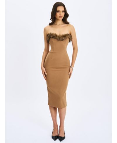 Miss Circle Women's Rayanne Chestnut Strapless Fur-Trimmed Sweetheart Maxi Dress