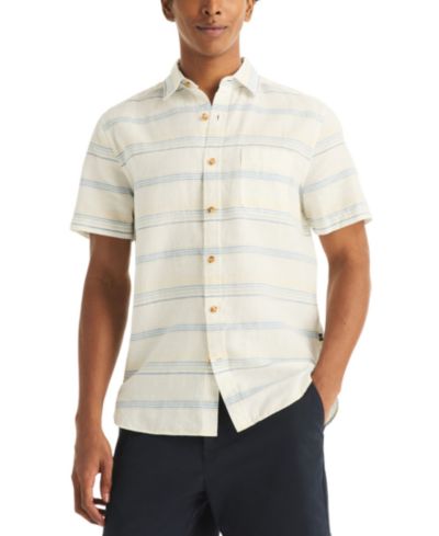 Nautica Men's Short-Sleeve Linen-Blend Horizontal Stripes Shirt