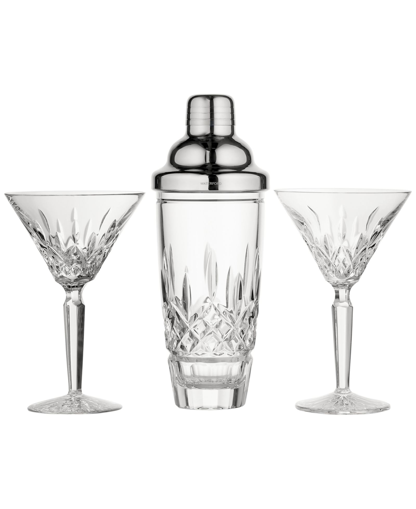 Waterford Lismore Cocktail Shaker and Martini Glasses, Set of 3