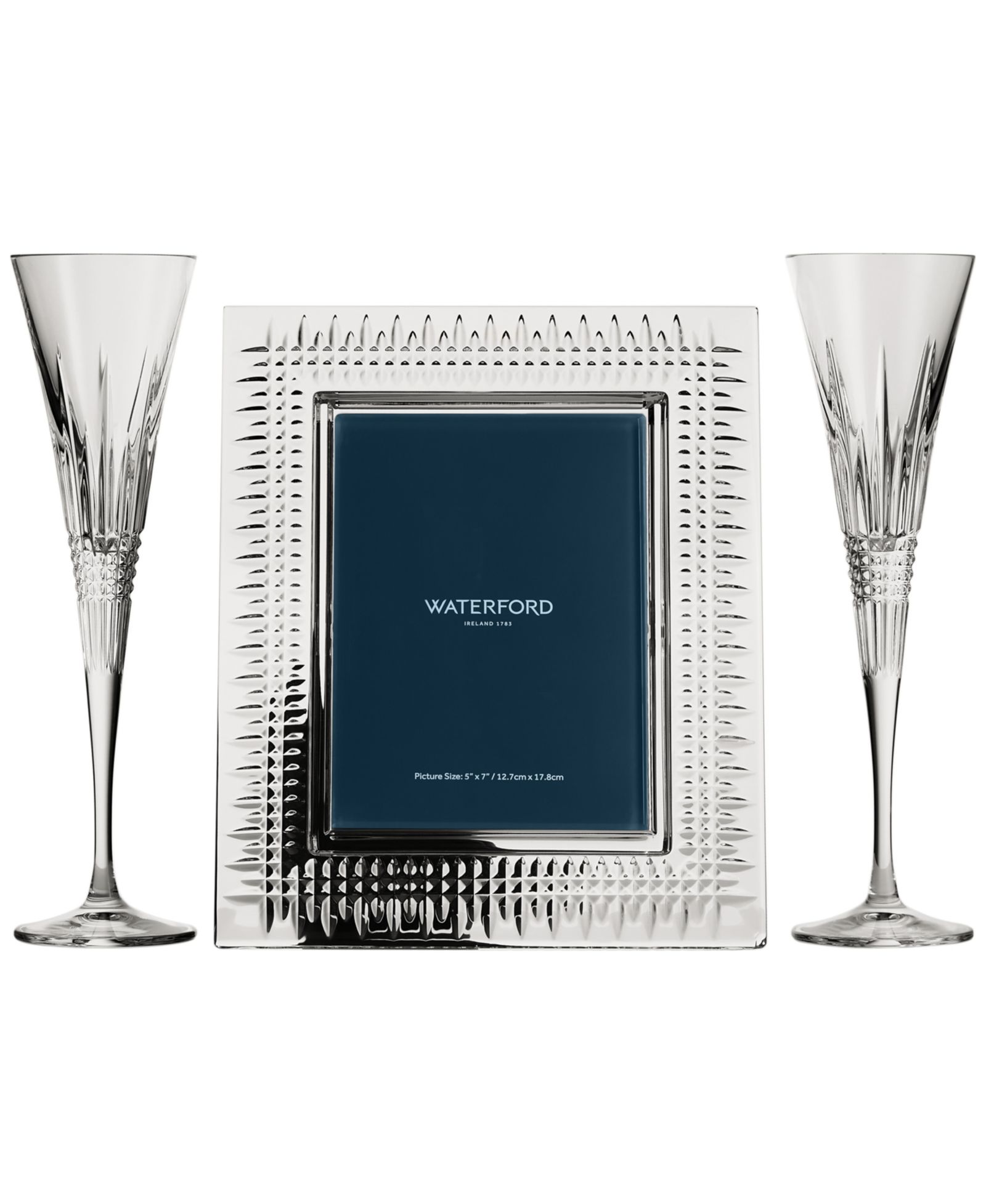 Waterford Lismore Diamond 5" x 7" Picture Frame and Toasting Flutes, 3-Piece Set