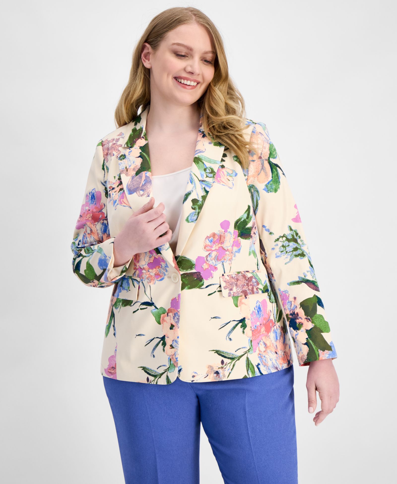 Tahari ASL Plus Size Floral Print Single-Button Blazer