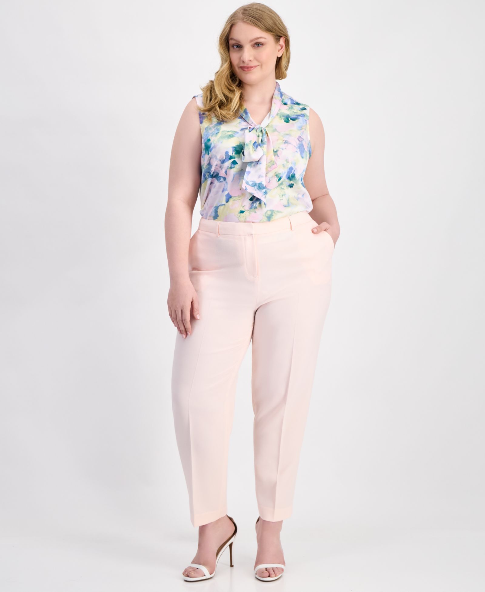 Tahari ASL Plus Size Classic Press-Pleat Straight-Leg Pants