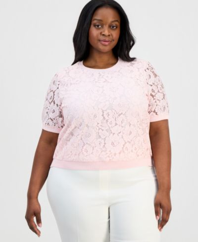 Tahari ASL Женский джемпер Plus Size Lace-Front Short-Sleeve