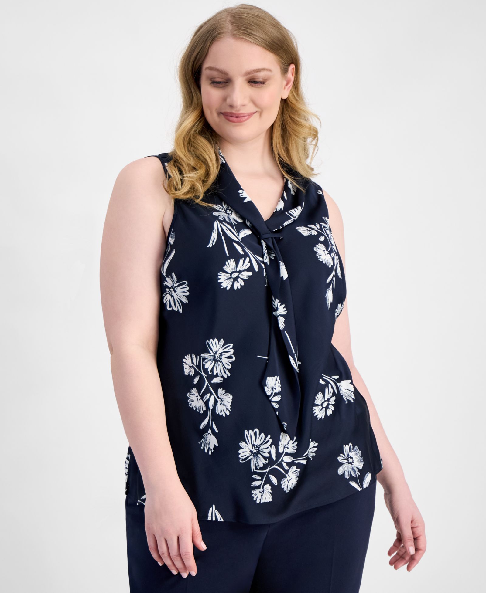 Tahari ASL Женский топ без рукавов с воротником-завязкой, Plus Size