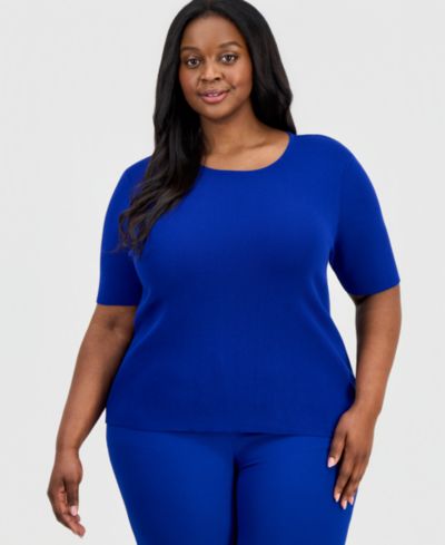 Tahari ASL Plus Size Elbow-Sleeve Sweater T-Shirt