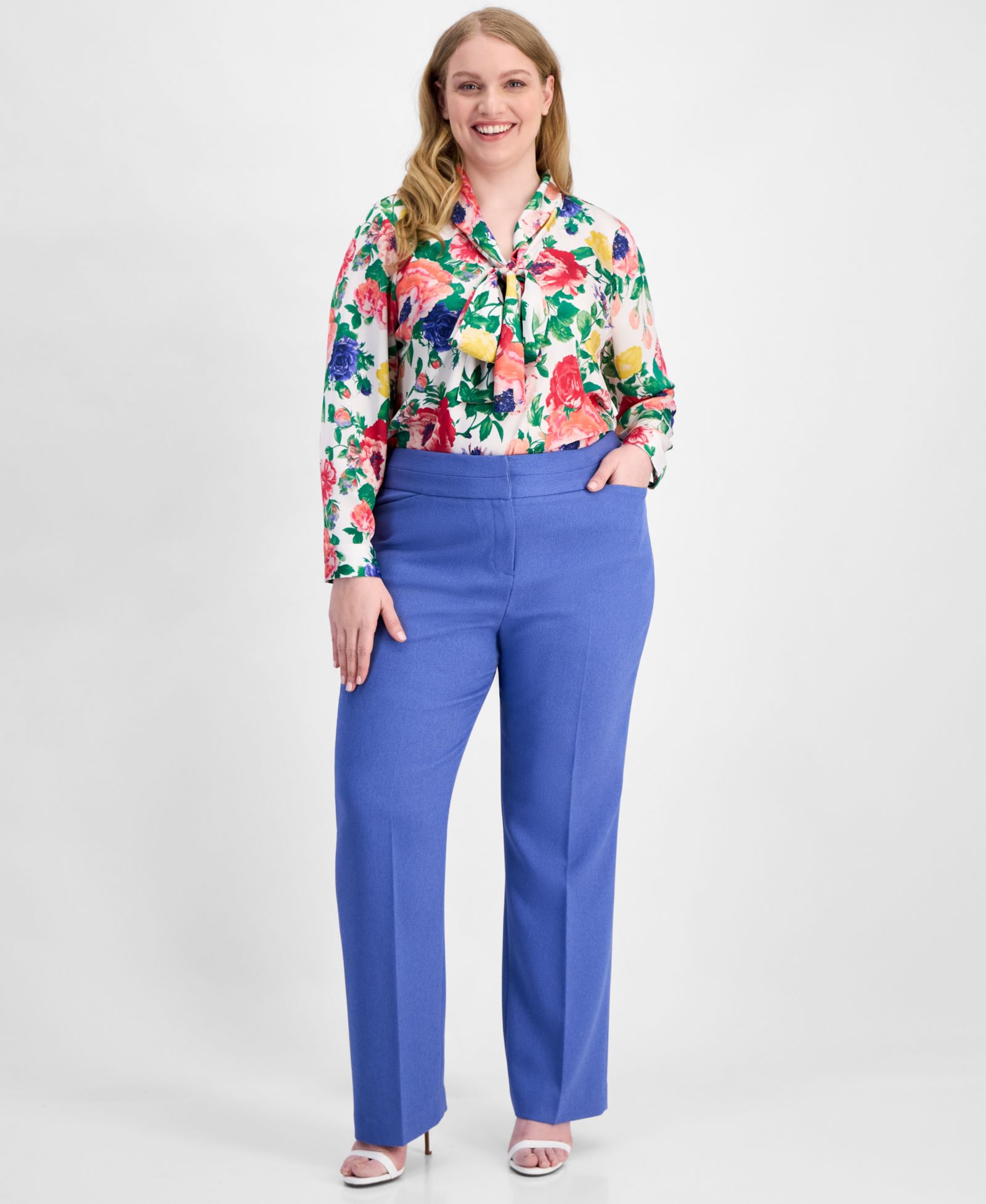 Tahari ASL Plus Size Press-Pleat Straight-Leg Pants