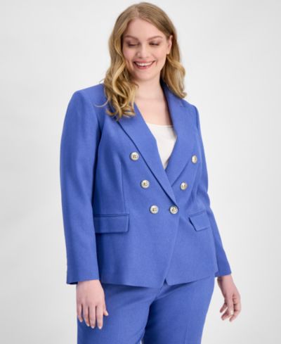 Tahari ASL Plus Size Блейзер из твилла с двубортным кроем, искусственный материал