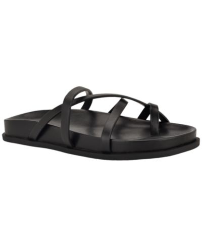 Calvin Klein Women's Helden Leather Strappy Flat Footbed Sandals