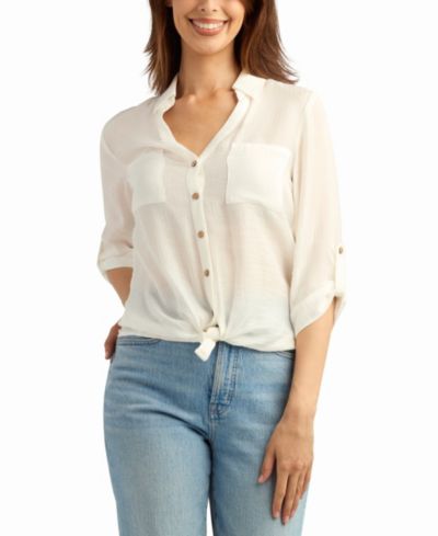 BCX Women's Texture Gauze Button-Up Shirt