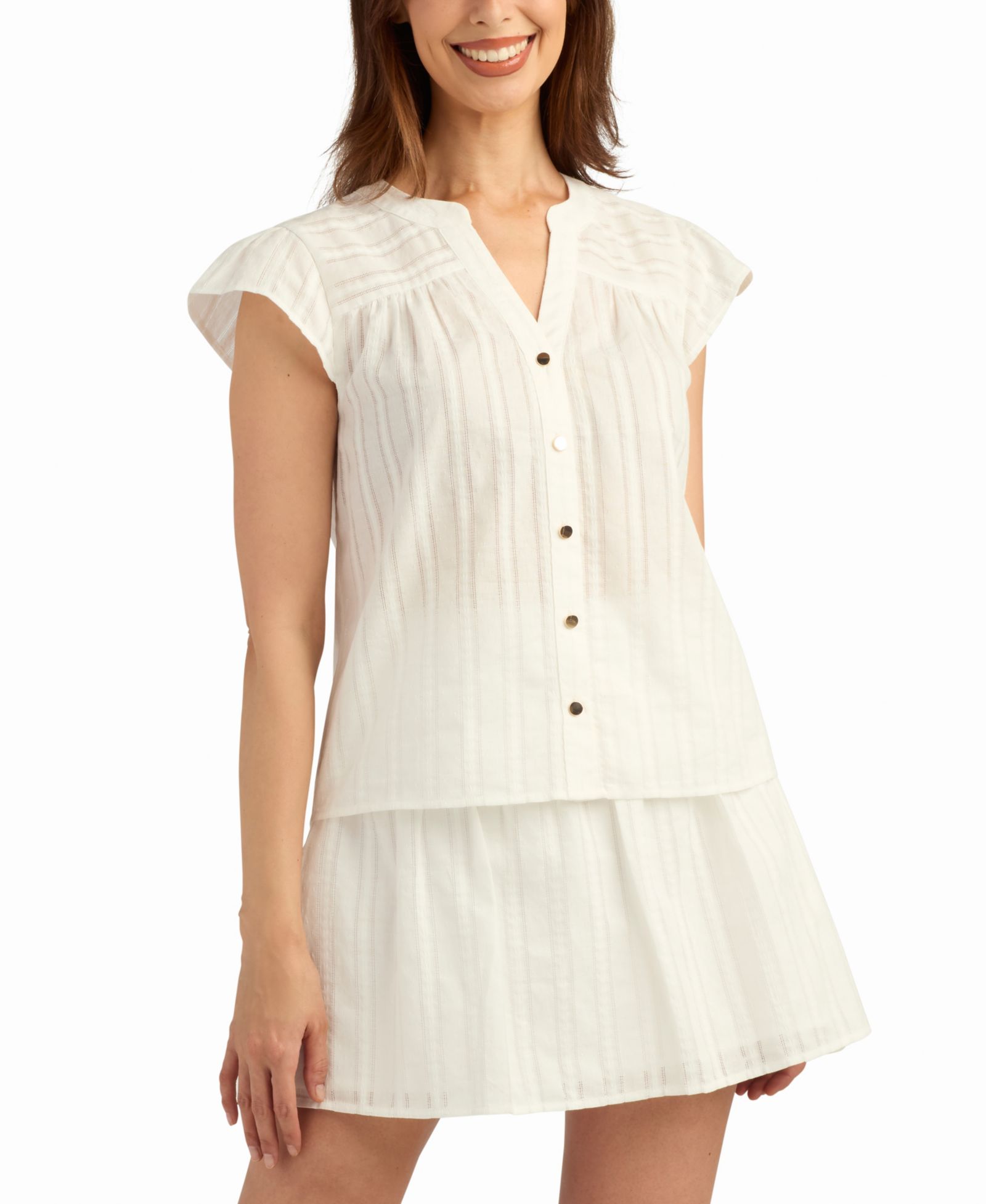 BCX Juniors' Solid Dobby Stripe V-Neck Top