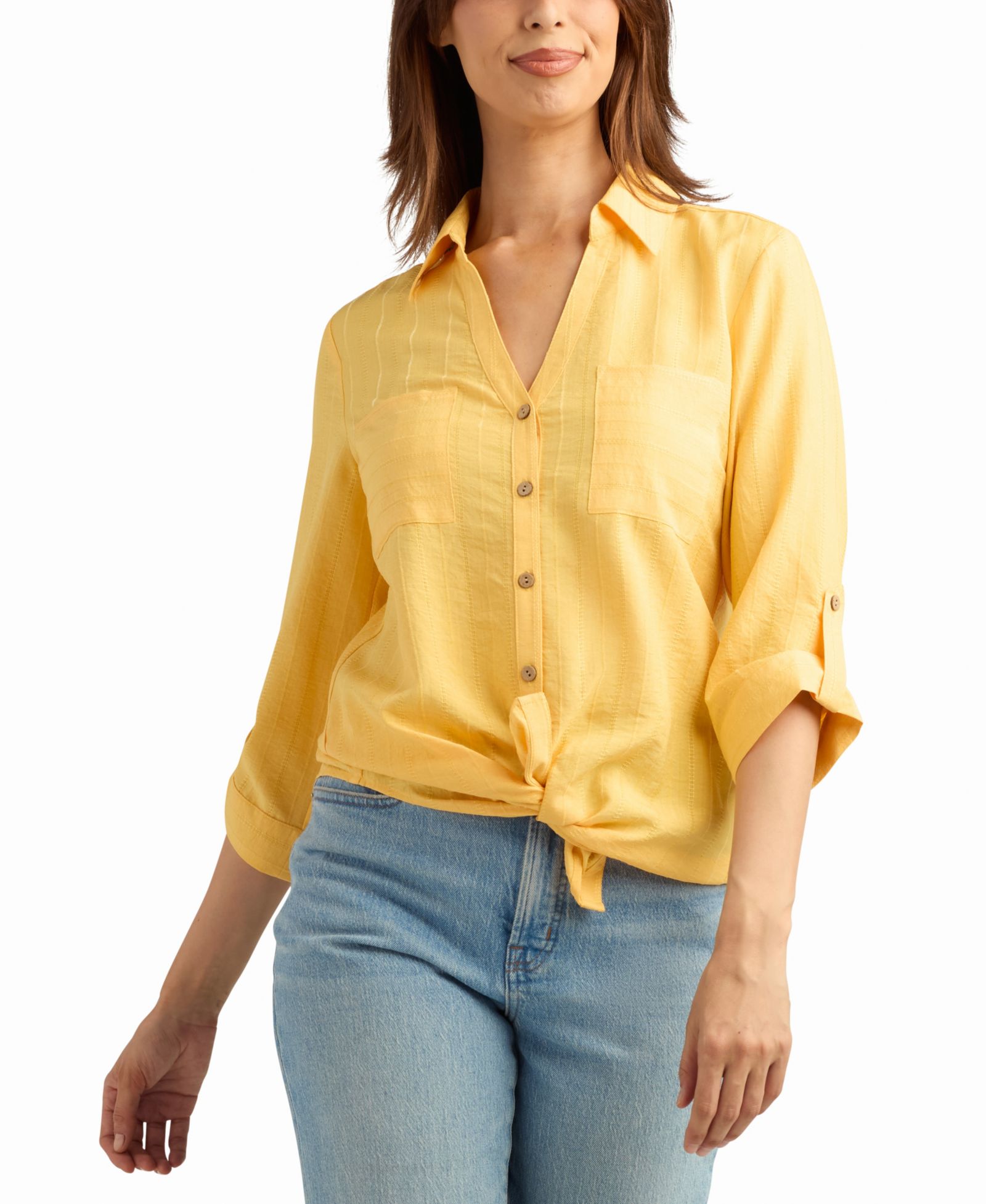 BCX Women's Heavy Dobby Stripe Button-Up Shirt