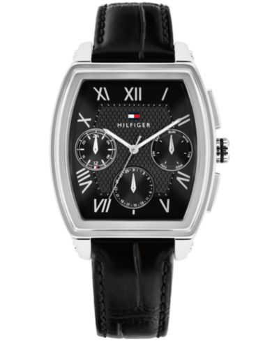 Мужские многофункциональные часы Tommy Hilfiger с черным кожаным ремешком, 36mm