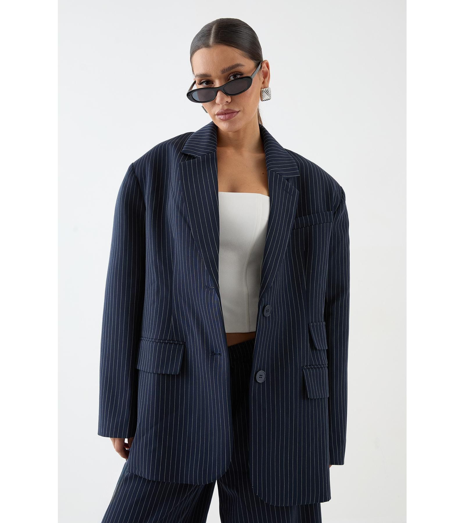 MissPap Women's Premium Pinstripe Oversized Blazer