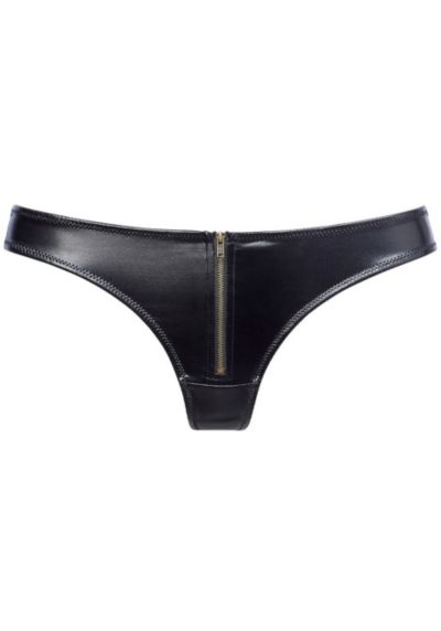 LASCANA Women's Faux Leather Zip Minimal-Coverage Thong Underwear