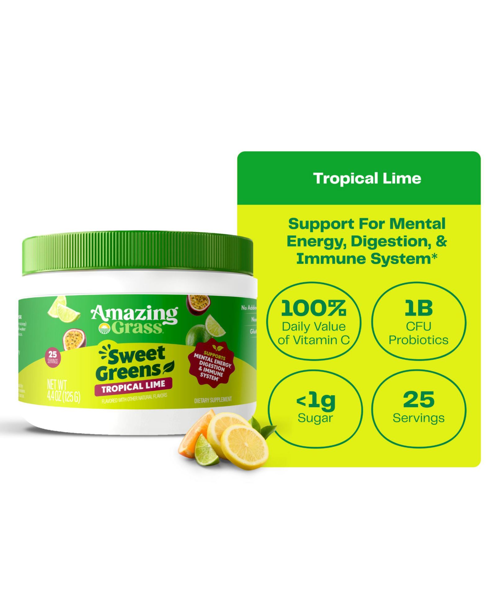 Порошок суперфуд Amazing Grass Sweet Greens, Tropical Lime, 25 Servings