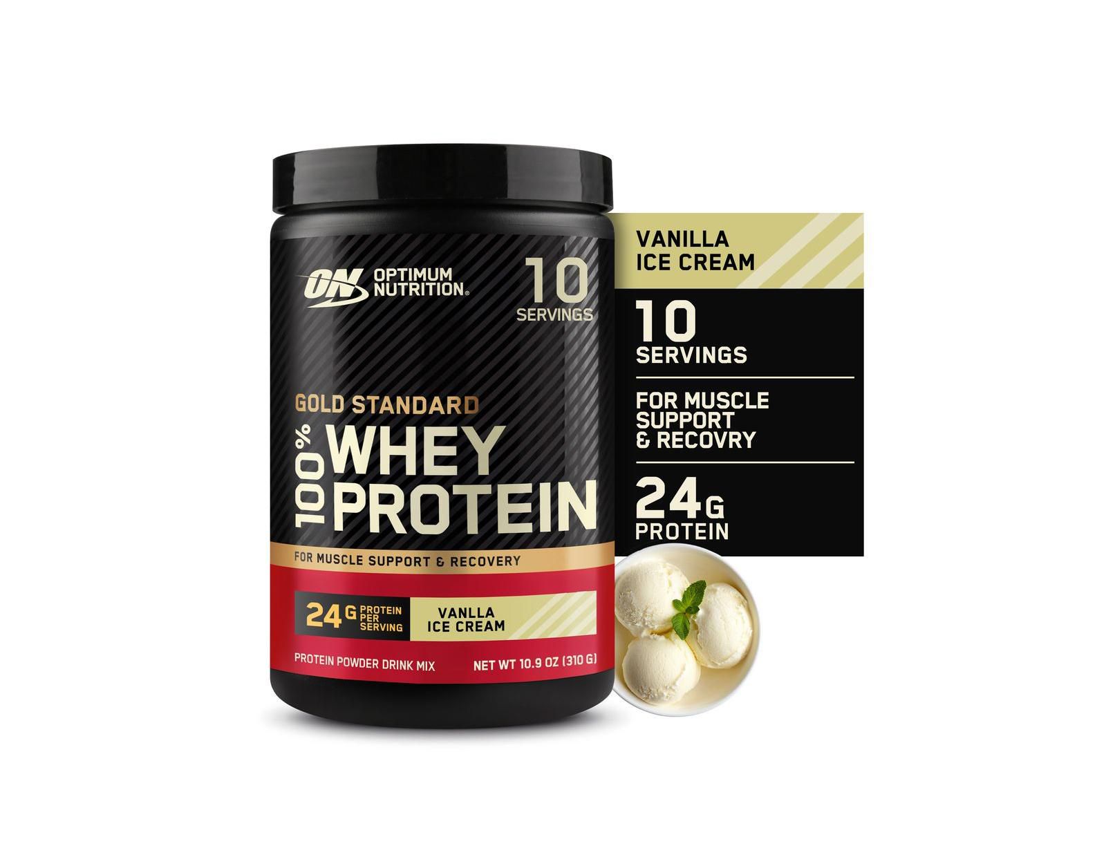 Optimum Nutrition Gold Standard 100% Whey Protein Powder Vanilla Ice Cream 10.9 oz 10 Servings
