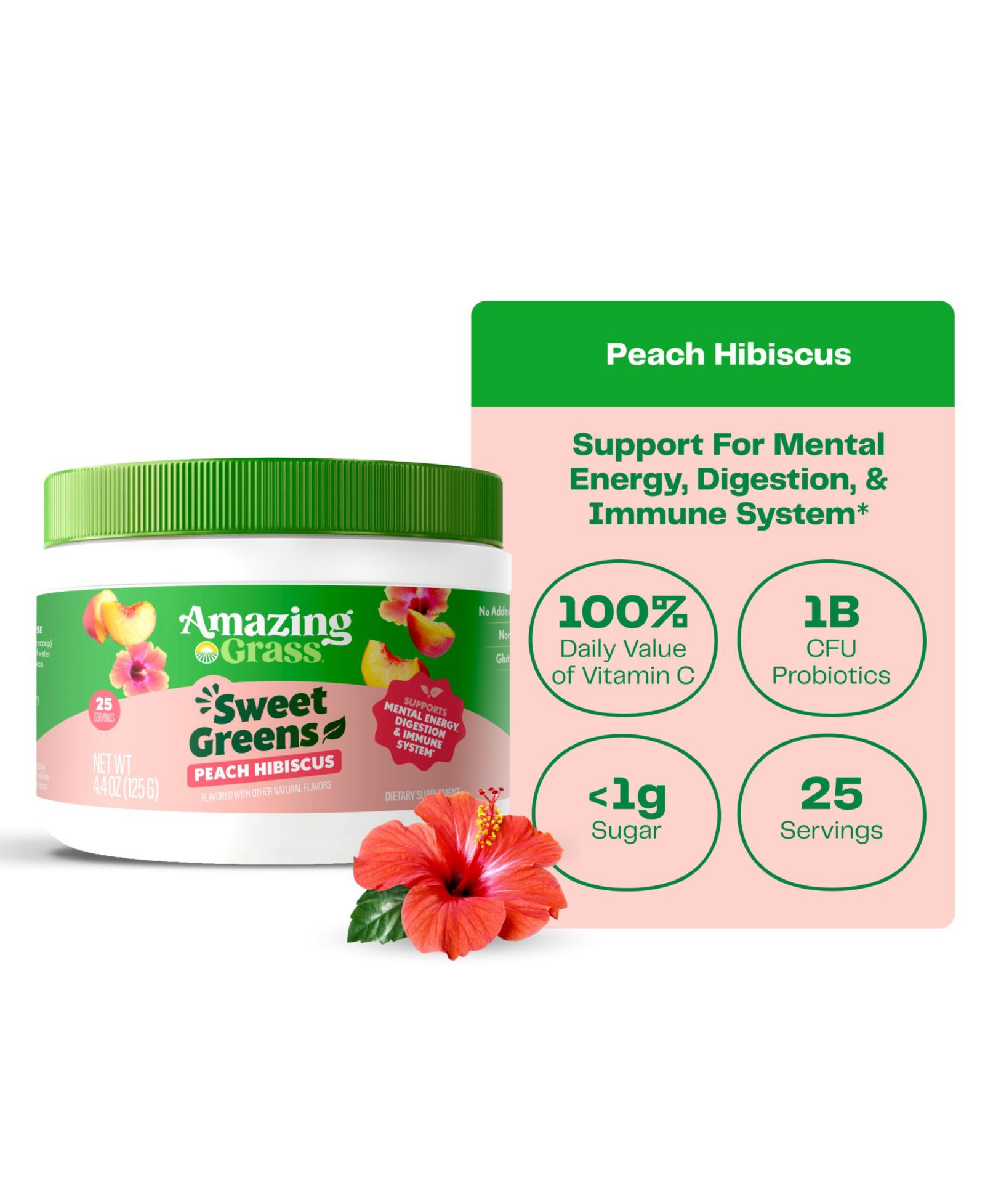Суперфуд-порошок Amazing Grass Sweet Greens, Peach Hibiscus, 25 порций
