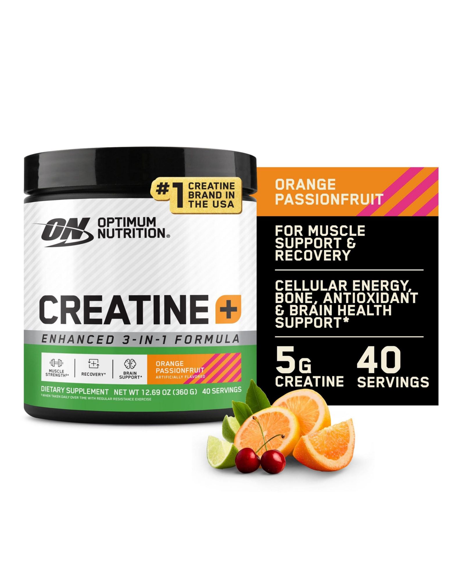 Optimum Nutrition Creatine Monohydrate Plus Powder, Orange Passionfruit, 40 порций
