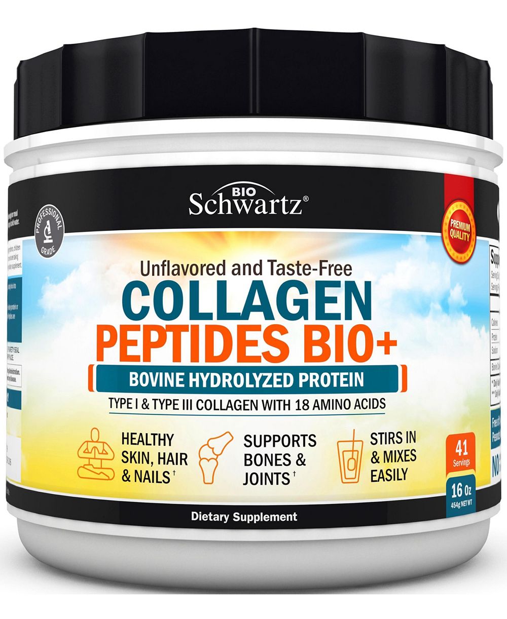 BioSchwartz Collagen Peptides Bio+ порошок, добавка с гидролизованным белком коровьего коллагена, без вкуса, 16oz