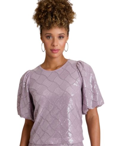 Muse Women's Crew Neck Bubble Short-Sleeve Top