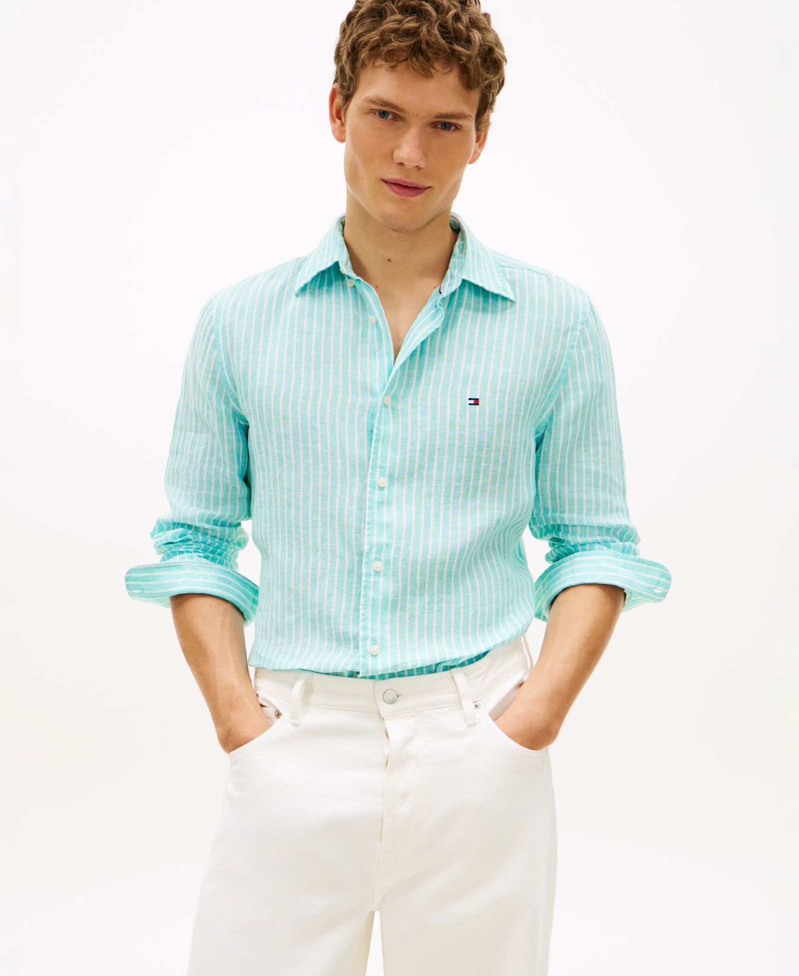 Tommy Hilfiger Men's 100% Linen Bengal Stripe Shirt