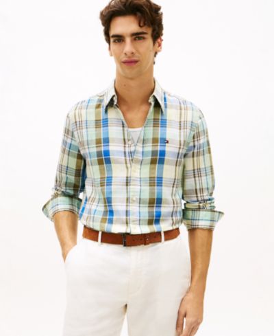 Мужская рубашка Tommy Hilfiger из смесового льна в клетку Madras Regular-Fit