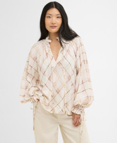 Barbour Women's Long-Sleeve Ruffle Tie-Neck Asker Top