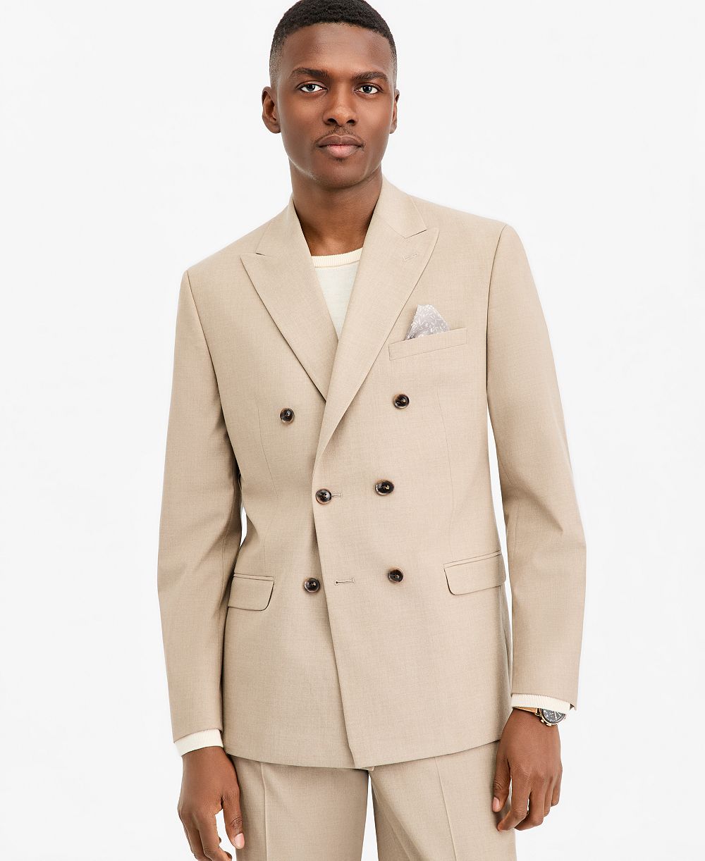 BAR III Men's Slim-Fit Tan Solid Double-Breasted Suit Separates Jacket, Macy's Exclusive