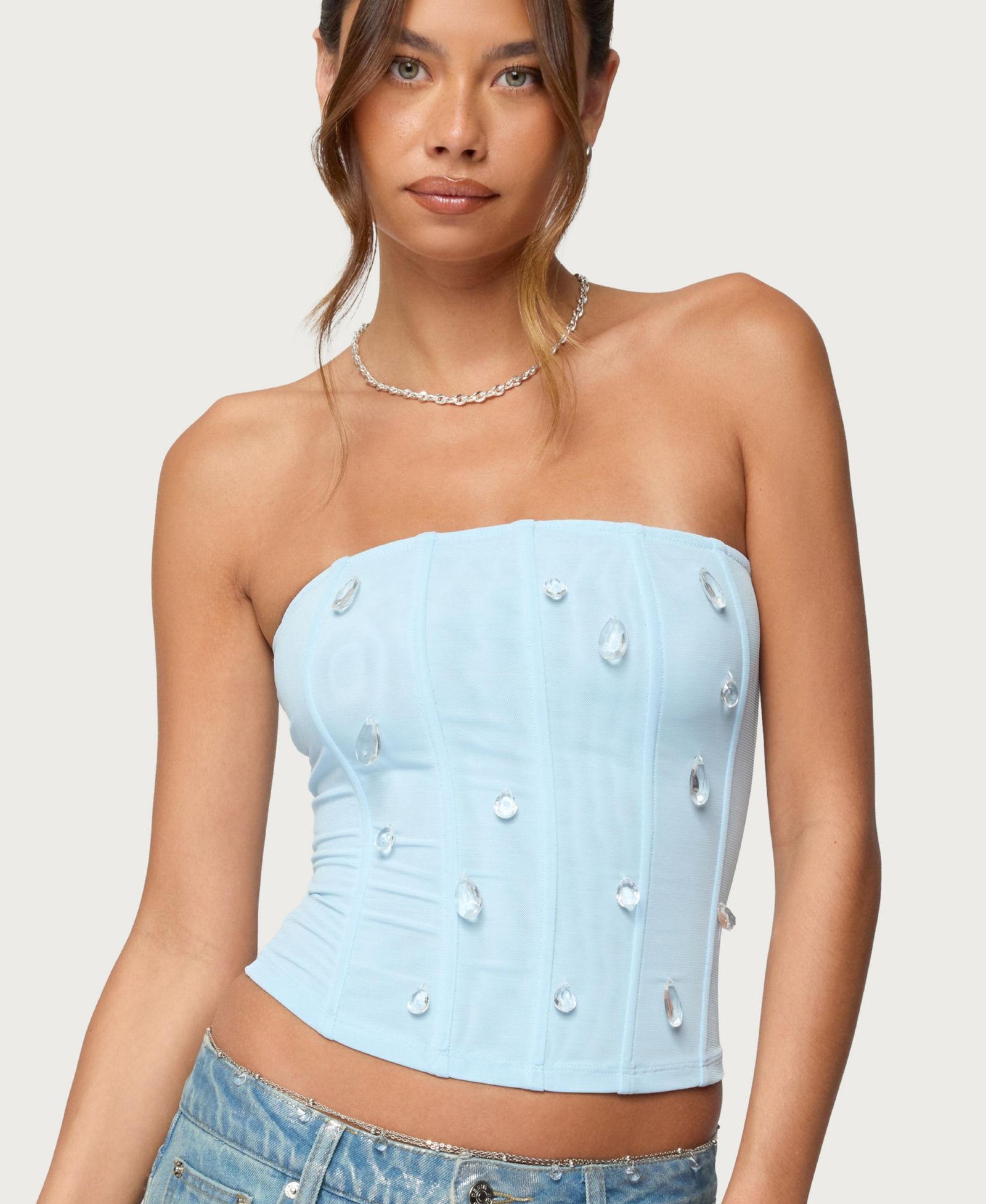 Женский корсетный сетчатый топ без бретелей Edikted Lexah Faux Crystal