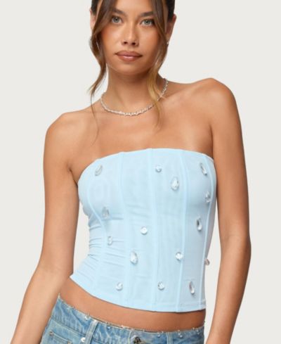 Женский корсетный сетчатый топ без бретелей Edikted Lexah Faux Crystal