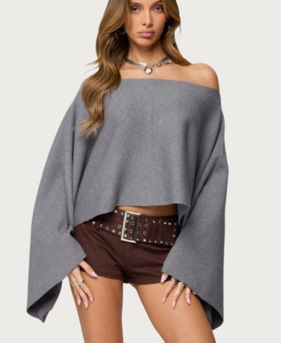 Женский джемпер Edikted Women's Sharla Off Shoulder Poncho Sweater