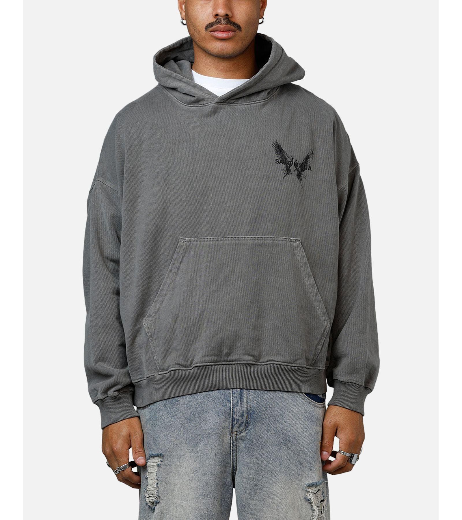 Худи SAINT MORTA Men's Black Doves Premium Washed Charcoal