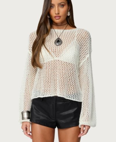 Edikted Women's Charlise Open Knit Sequin Top